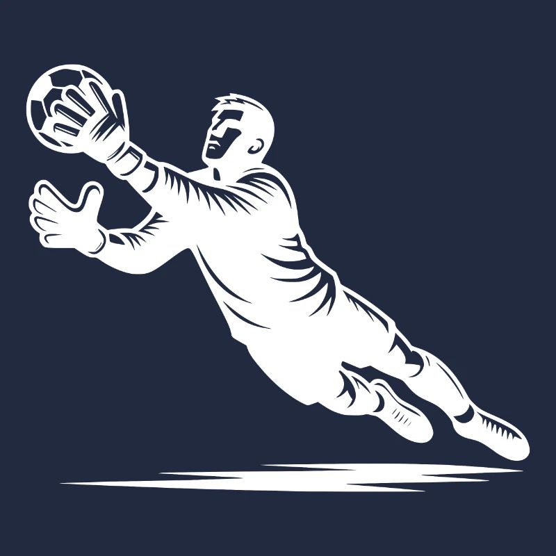Reflexive goalkeeper in full defensive action