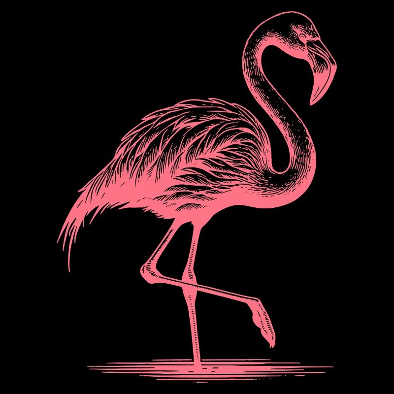 Pretty pink flamingo standing on one leg