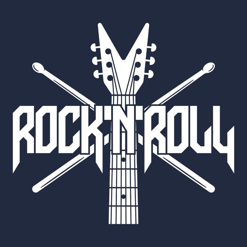 Rock 'N' Roll Guitar and Drumsticks Logo