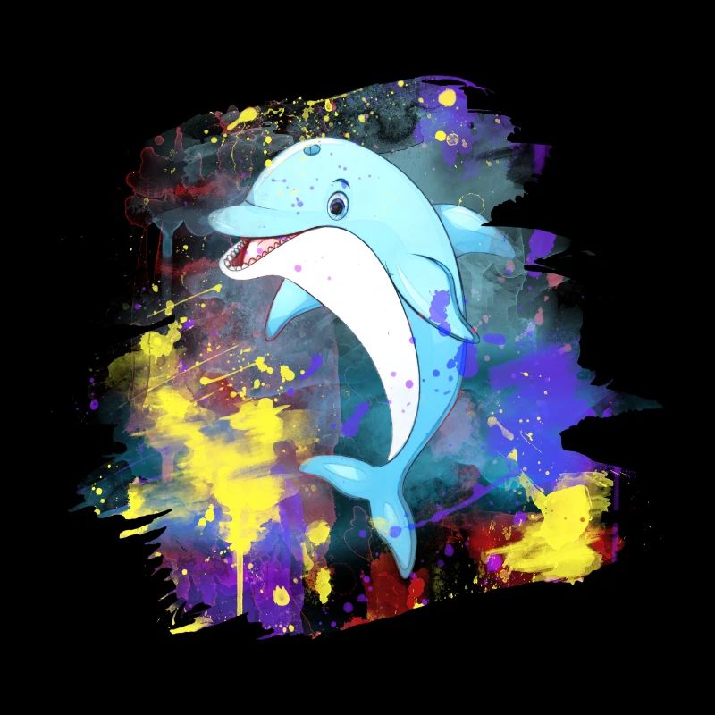 Dolphin Splash Grunge Animal coloré Poissons Eau Mer