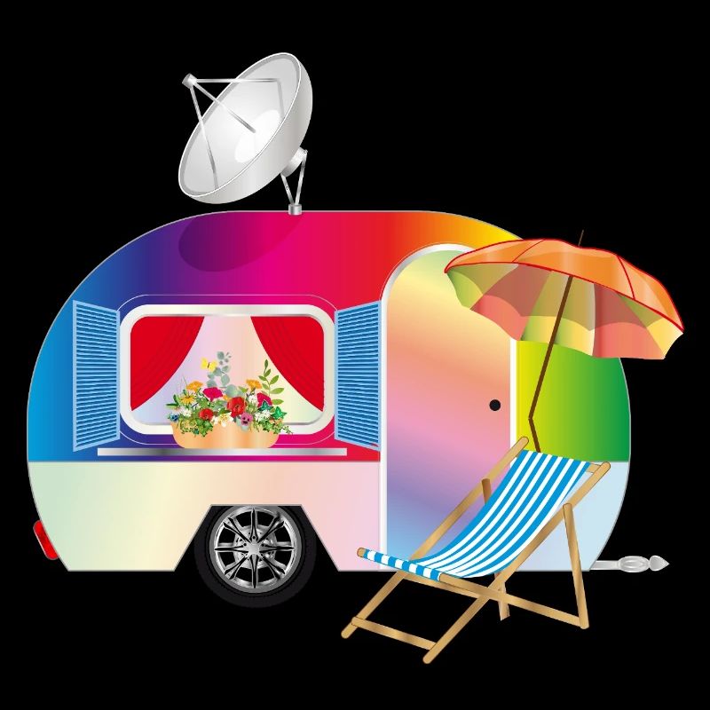 Caravane rétro colorée avec transat