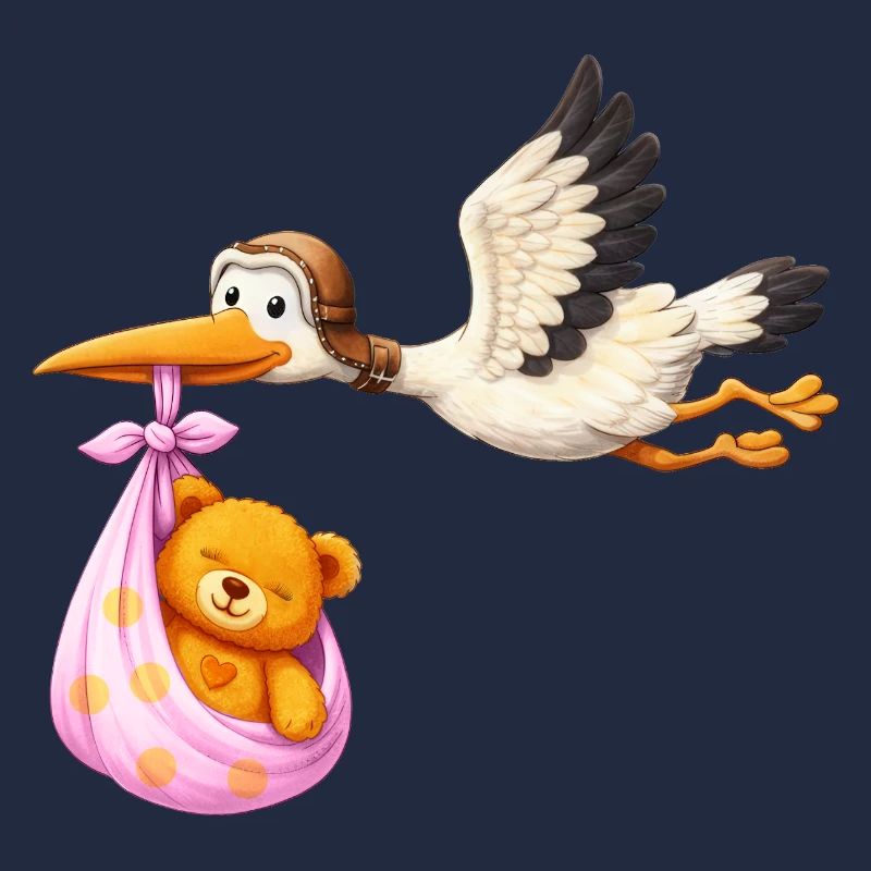 Baby Mädchen Storch mit Teddy im Tuch Geschenk