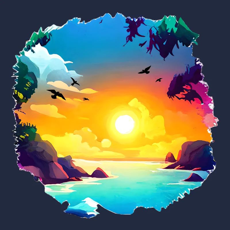 Aquarelle de plage de coucher de soleil d’été