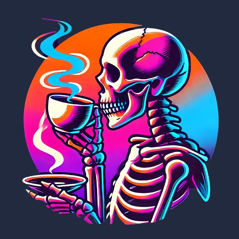 Neon squelette sirotant du café Design