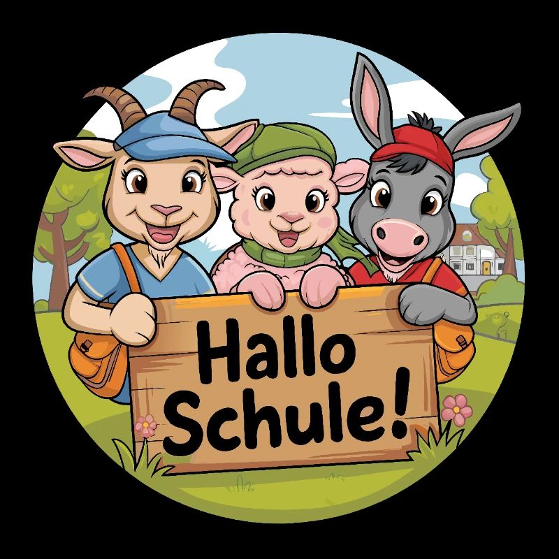 Erster Schultag mit lustigen Tieren