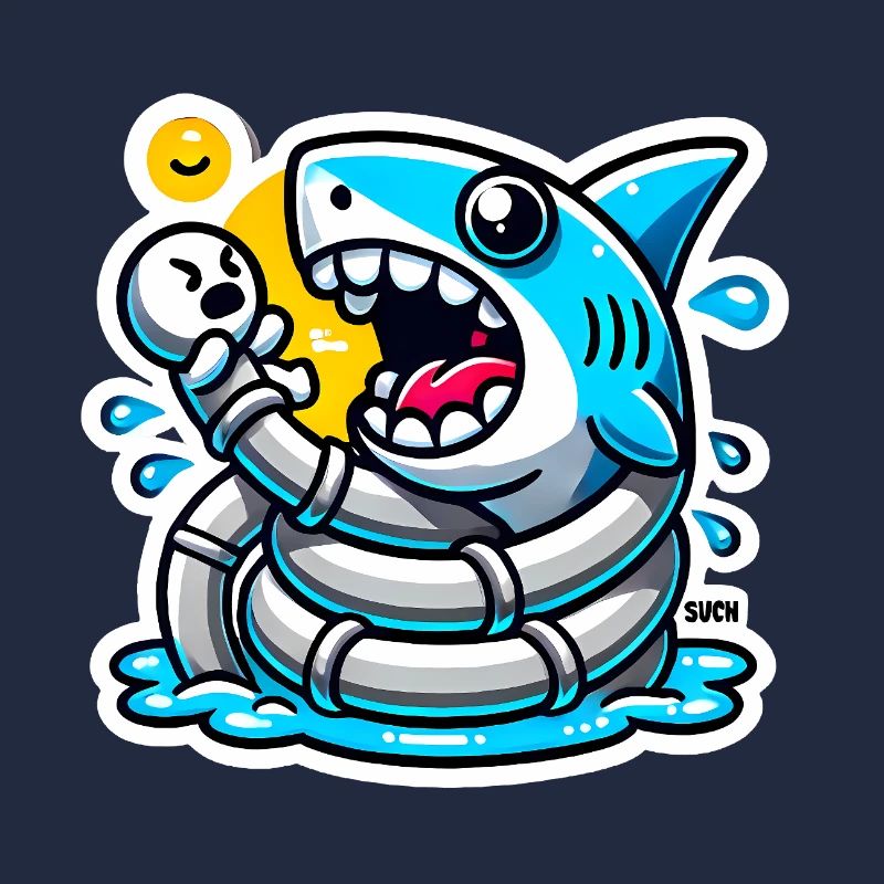 Autocollant de dessin animé drôle de morsure de requin