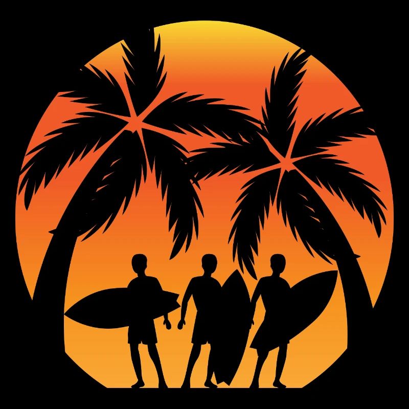 Sunset Surfer Palm Trees