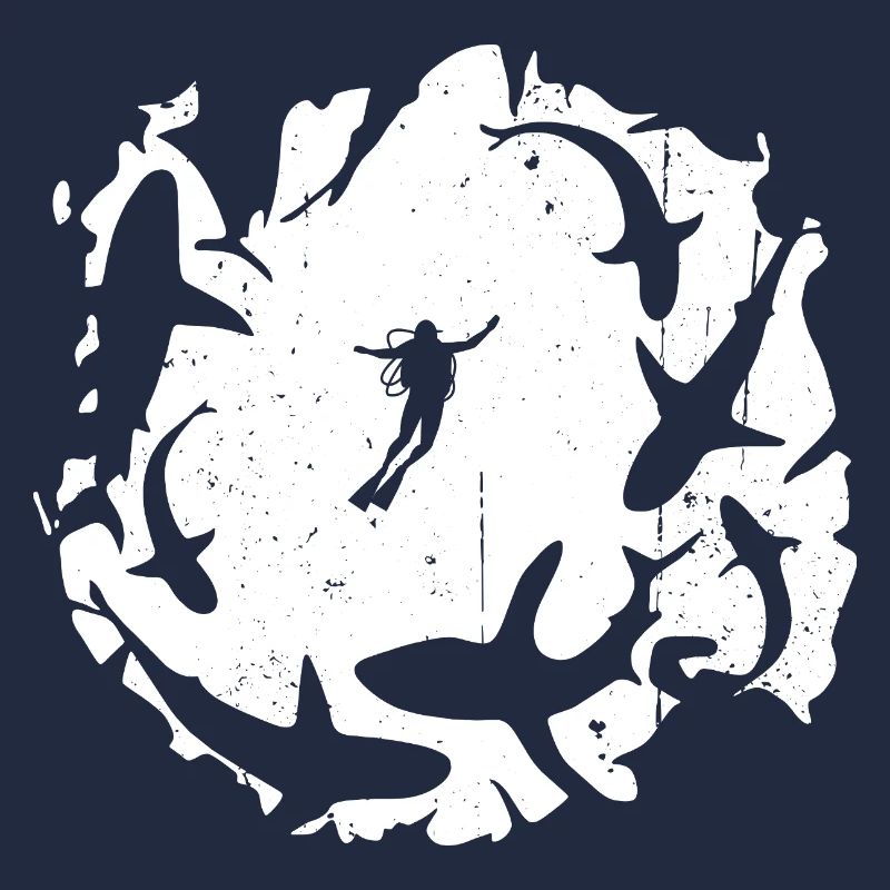 Plongeur en silhouette circulaire de requin