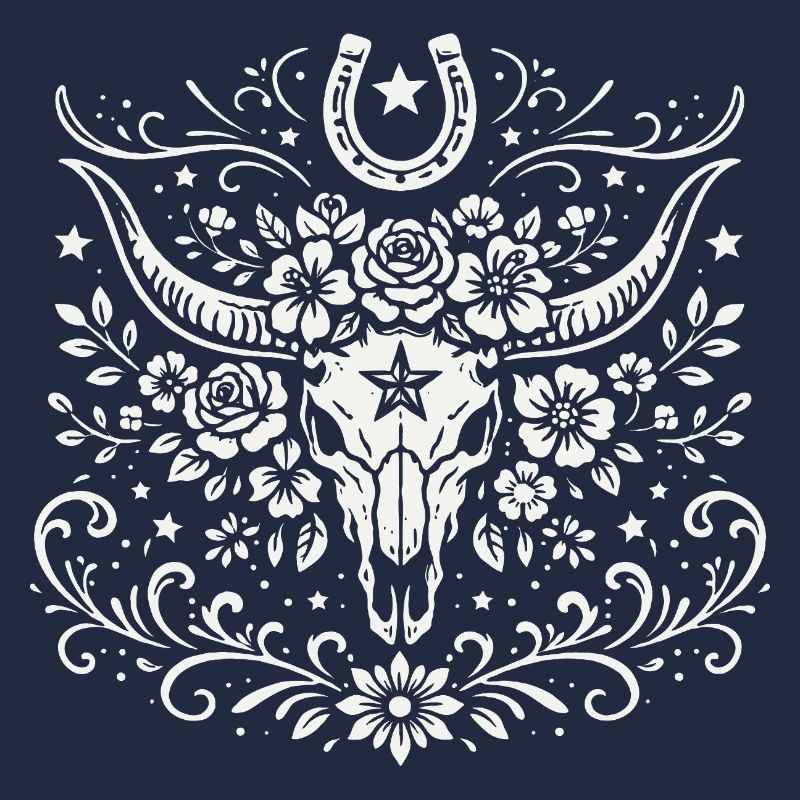 Buffalo Schädel mit Blumen