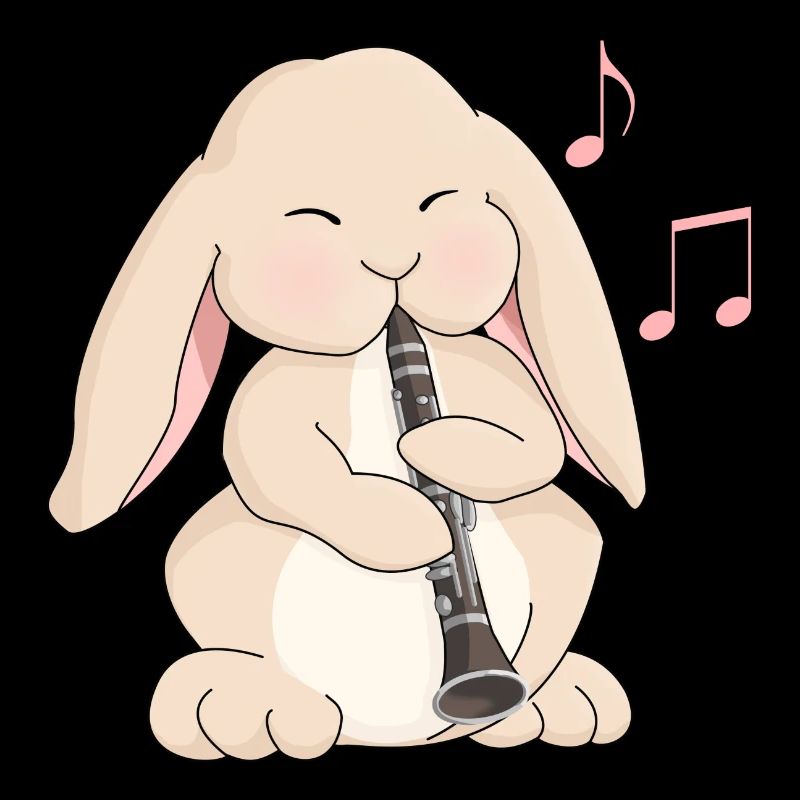 Cute Clarinet Playing Cartoon Rabbit