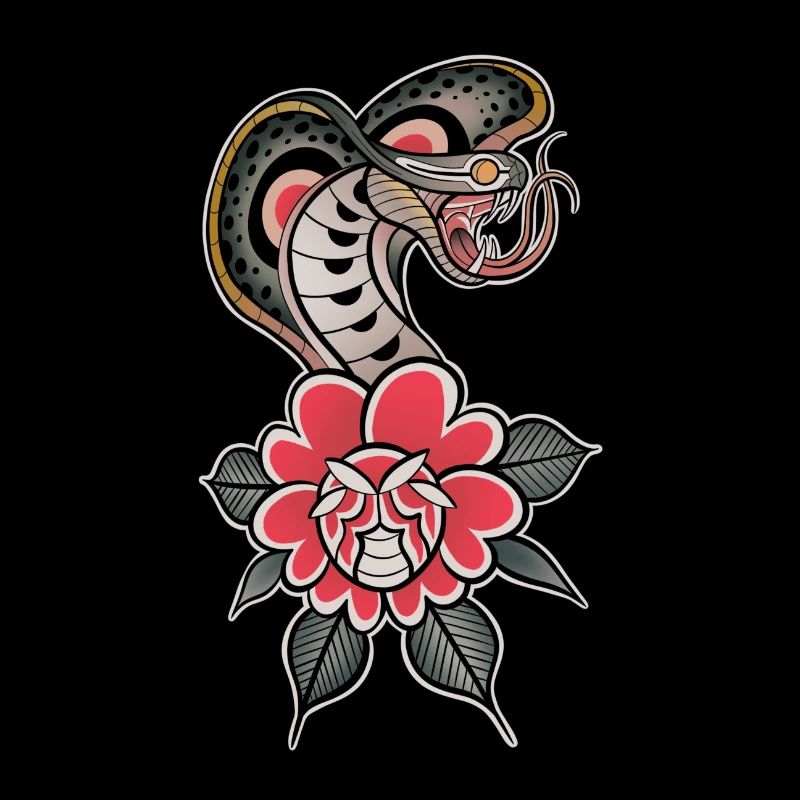 Serpent tradi old-school style tattoo coloré
