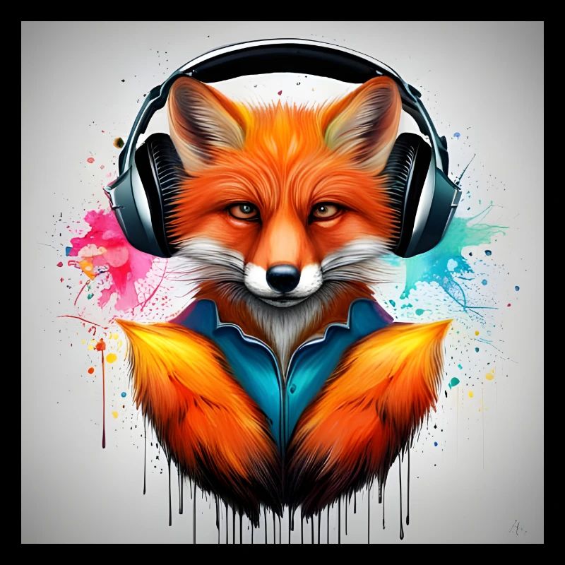 Fuchs mit Kopfhörer Hoodie Kunst
