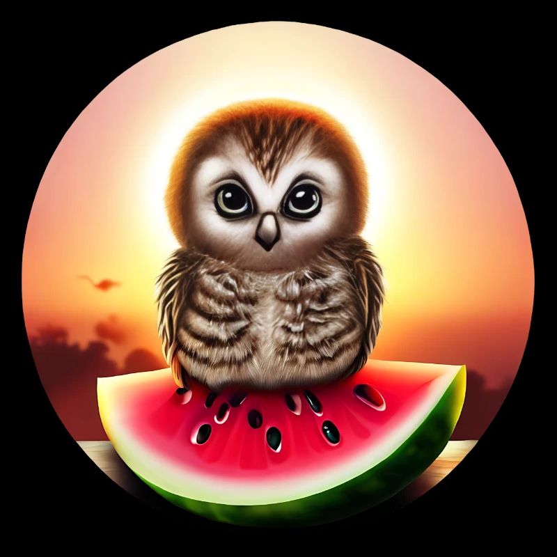 Hibou sur pastèque au coucher du soleil