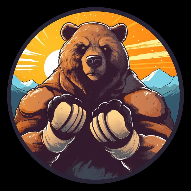 Boxing bear at sunset