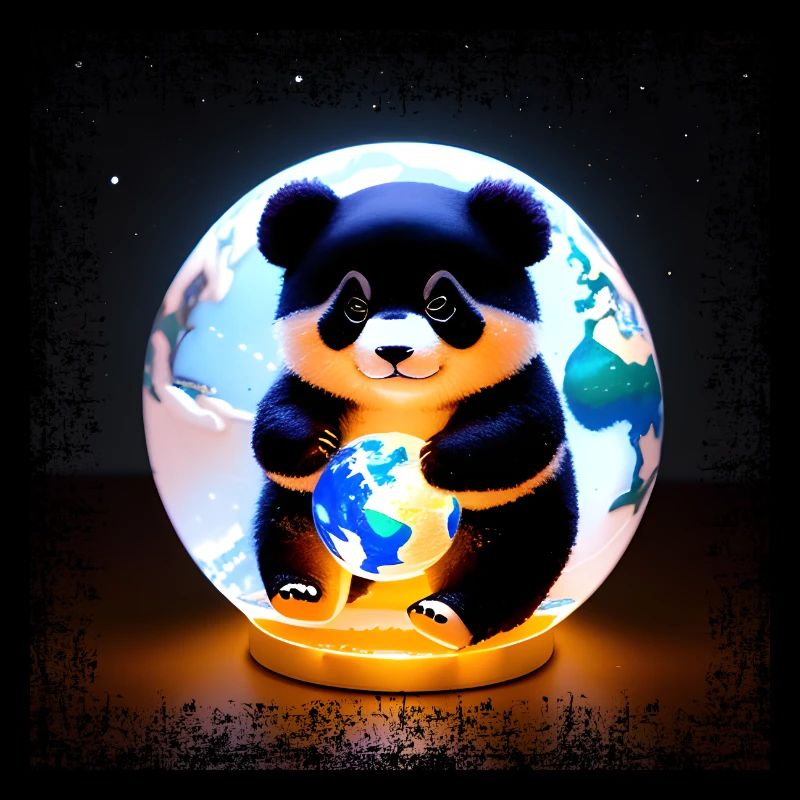 Panda auf Viereckiger Grunge Weltkugel