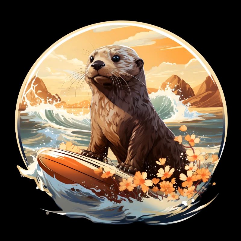 Loutre de mer sur planche de surf
