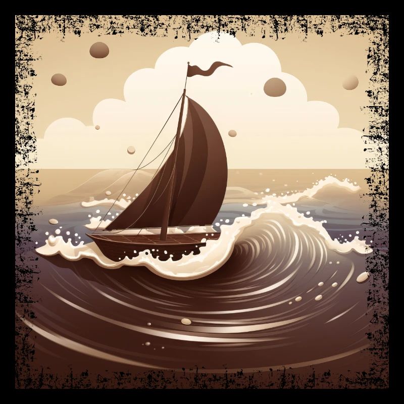 Chocolate brown dinghy on rough seas