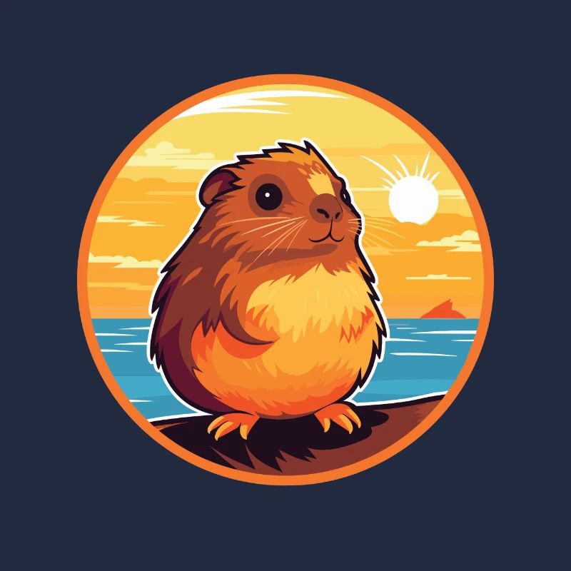 Cochon d’Inde Drôle de dessin animé Kawaii Beach Illustration
