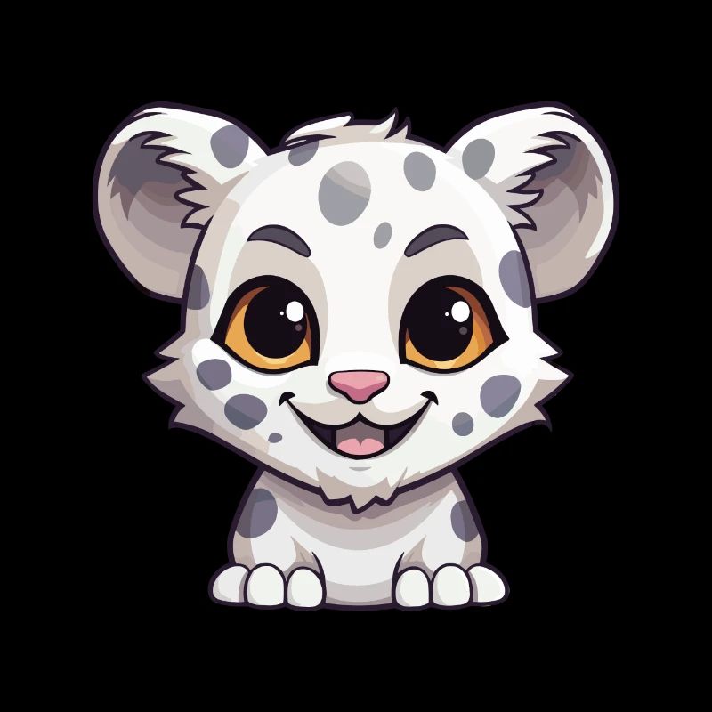 Léopard des neiges bébé chat dessin animé aquarelle Clipart