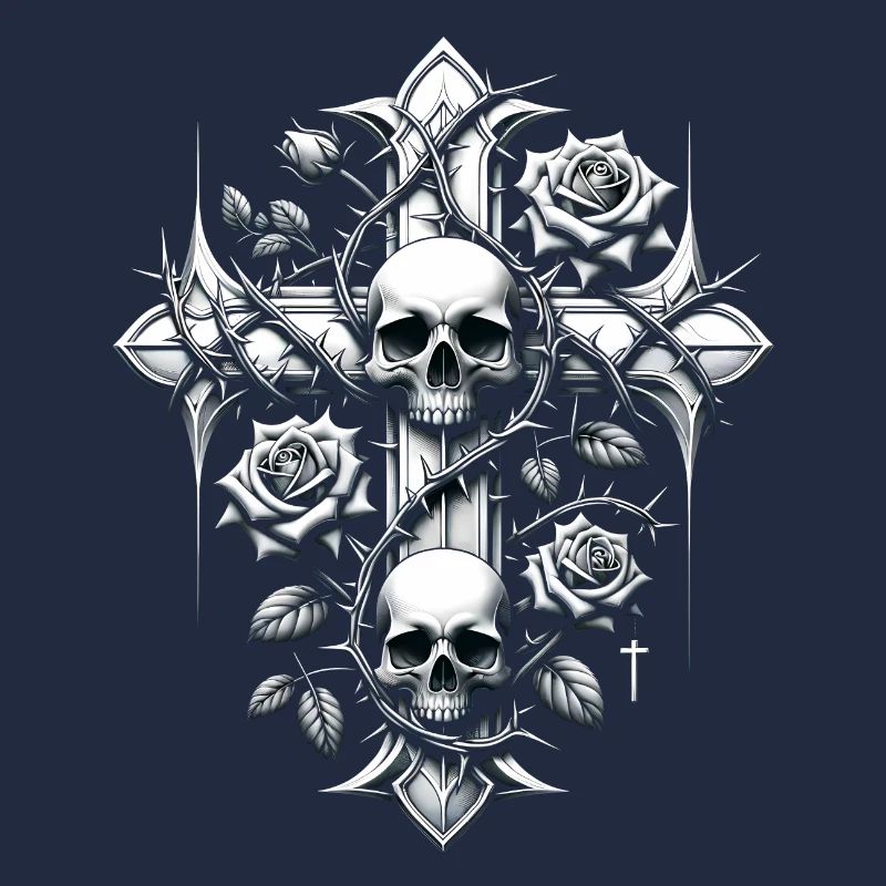 Croix, Vie, Mort, Épines, Roses, Crâne