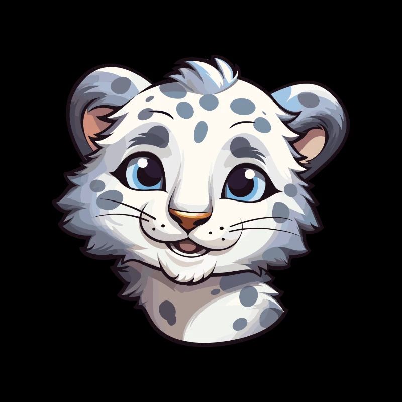 Léopard des neiges bébé chat dessin animé aquarelle Clipart
