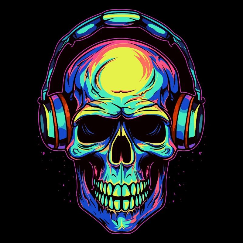 Bunter abstrakter Totenkopf mit Kopfhörer