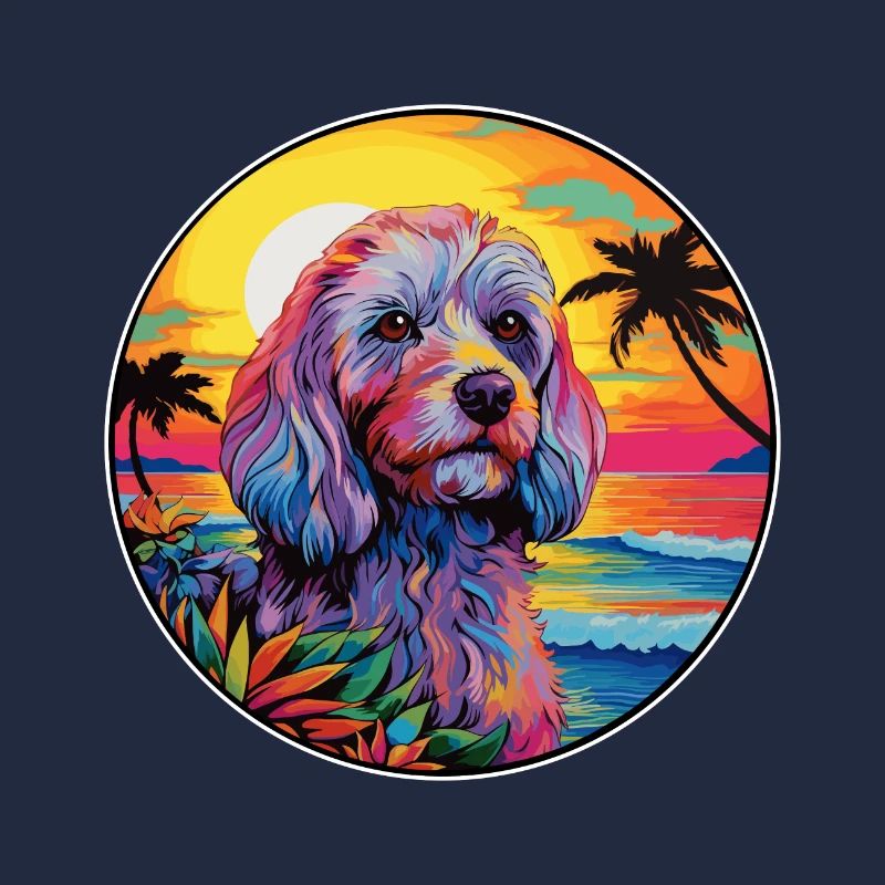 Cockapoo chien race coloré dessin animé aquarelle