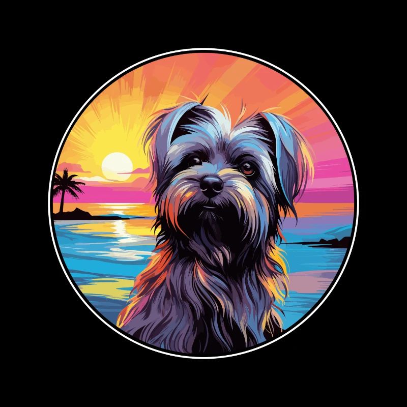 Skye Terrier Hunderasse bunte Karikatur Aquarell