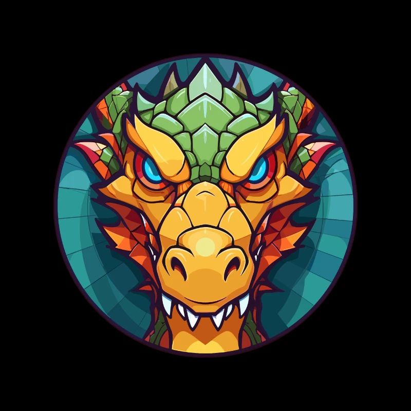 Dragon vitrail coloré dessin animé Kawaii Anima