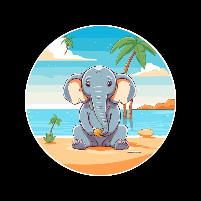 Elephant Cartoon Yoga Beach Summer Illustration