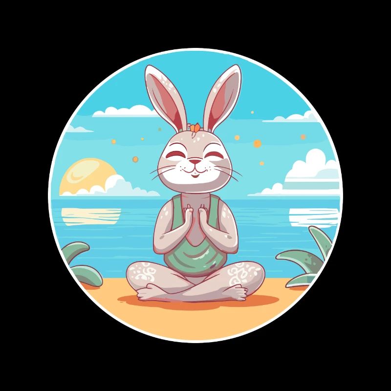 Rabbit Cartoon Yoga Beach Summer Illustration