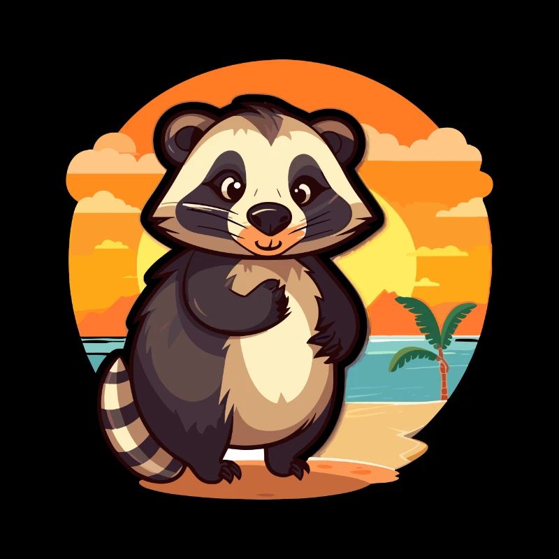 Badger Funny Cartoon Kawaii Beach Illustration