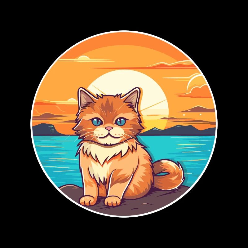 Chat Drôle De Dessin Animé Kawaii Plage Illustration