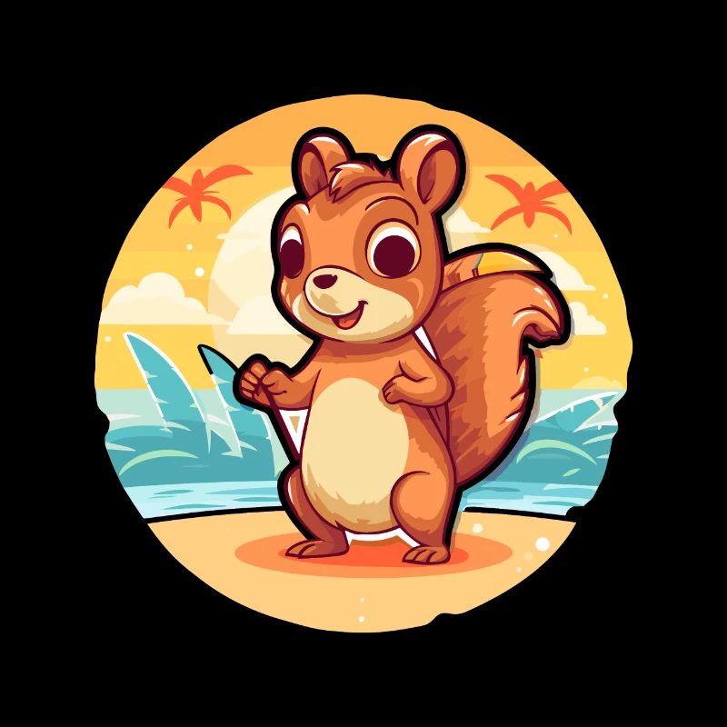 Squirrel Funny Cartoon Kawaii Beach Illustration