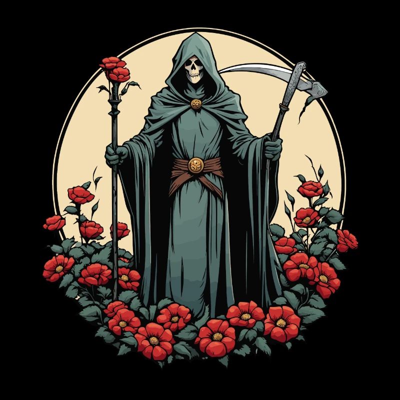 Grim Reaper Flowers Illustration