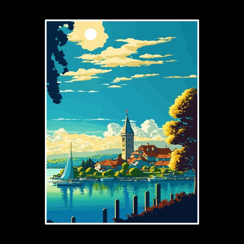Bodensee Vintage Reiseposter WPA Souvenir