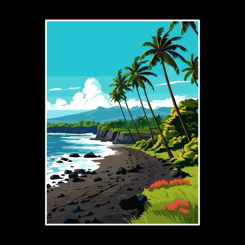 Punaluu Black Sands Beach Hawaii Travel Poster