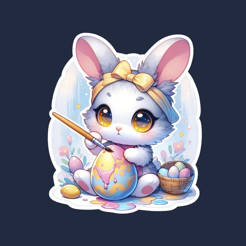 Sweet Chibi Bunny With Hair Band And Easter Eggs