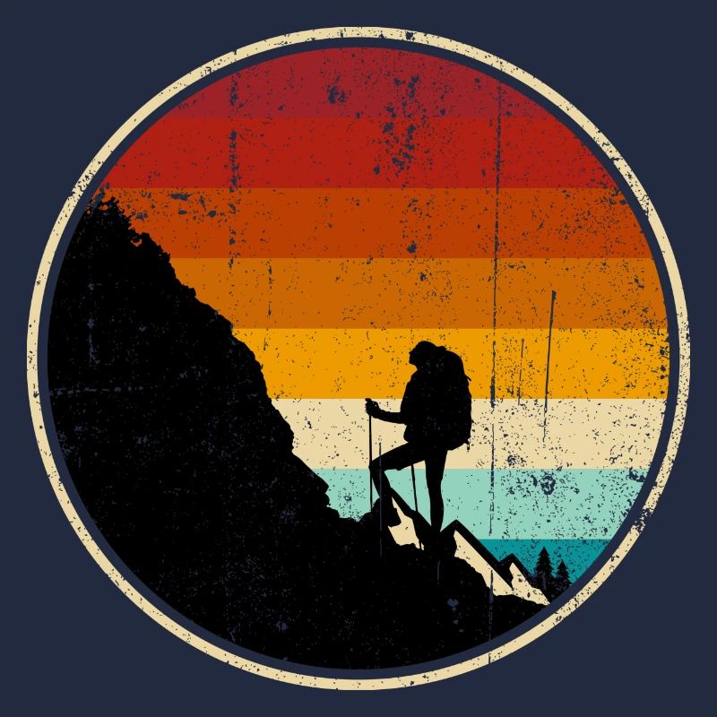 Grimpeur au coucher du soleil Cercle rétro