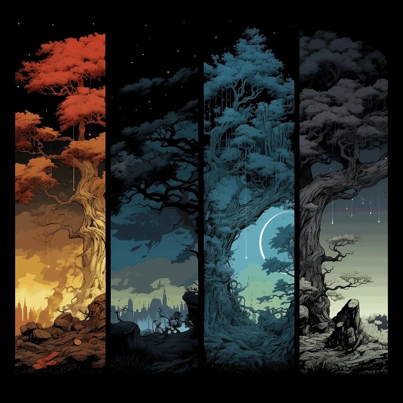 Paysages d’arbres magiques dans le cycle annuel