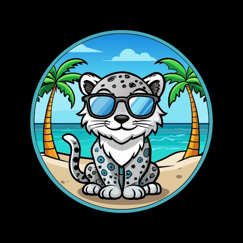 Léopard des neiges bébé chat race dessin animé lunettes de soleil plage