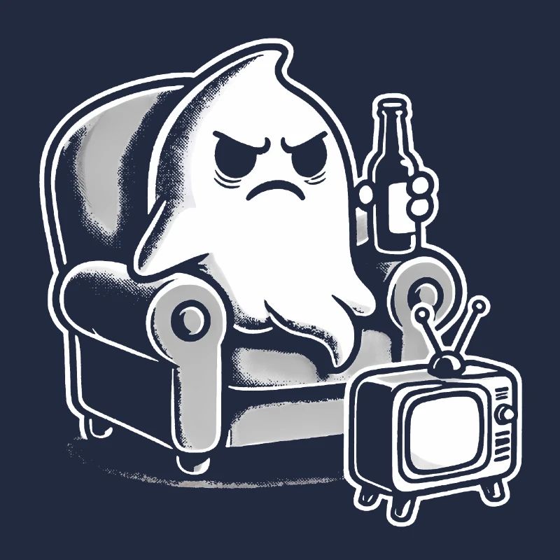 Grumpy Ghost Watching TV Cartoon