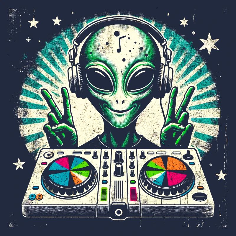 Friedlicher Alien-DJ – Funky Beats Cosmic Design
