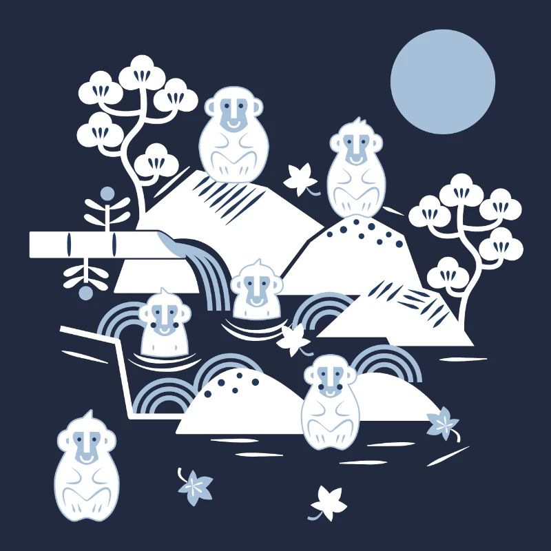 Singes frissonnants dans une source chaude l blanc bleu marine