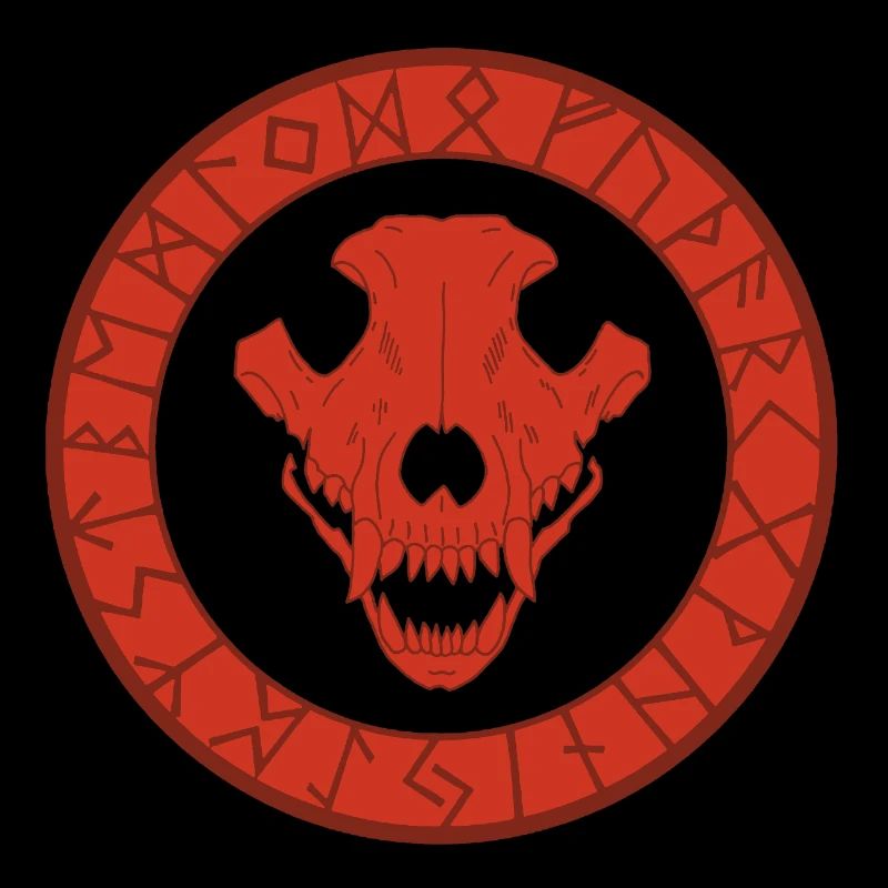 Red Viking Wolf Skull