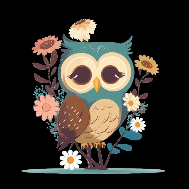 Hibou mignon dans la forêt de fleurs 5