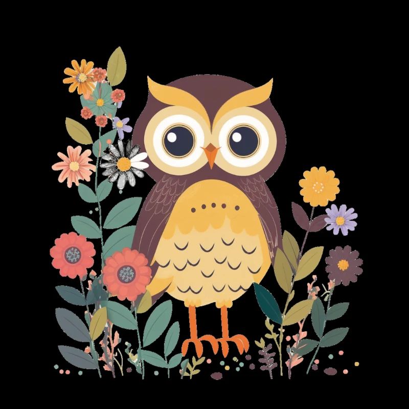 Hibou mignon dans la forêt de fleurs 6