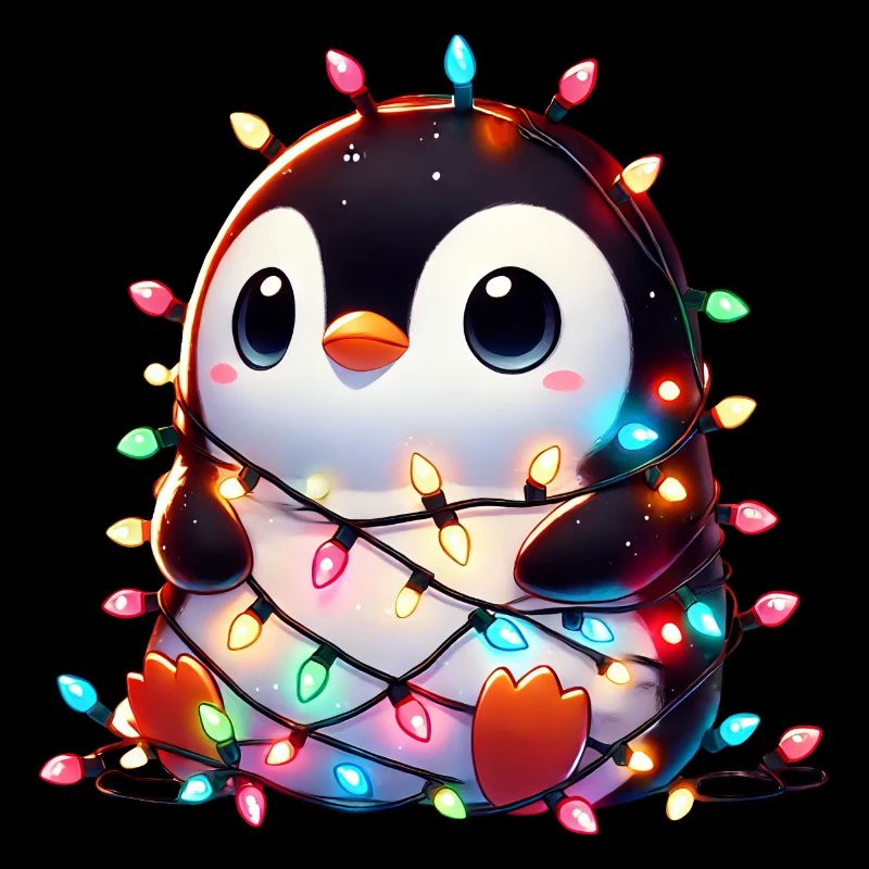 Clumsy Christmas penguin tangled in