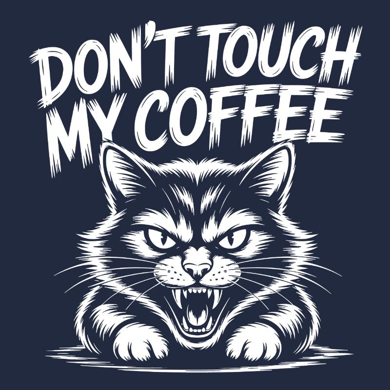 Kaffee Warnung mit wütender Katze