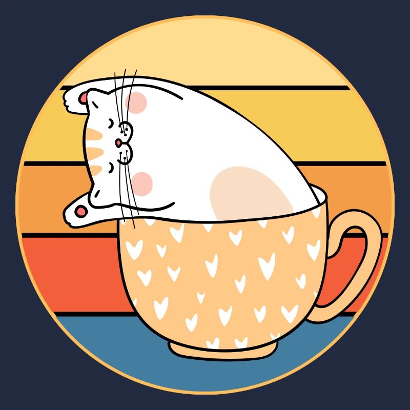 Drôle mignon Kawaii chat visage rétro coucher de soleil